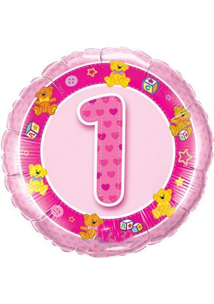 1 St 1 Yaşım One Derful Birthday Folyo Balon 45 cm Pembe Renk