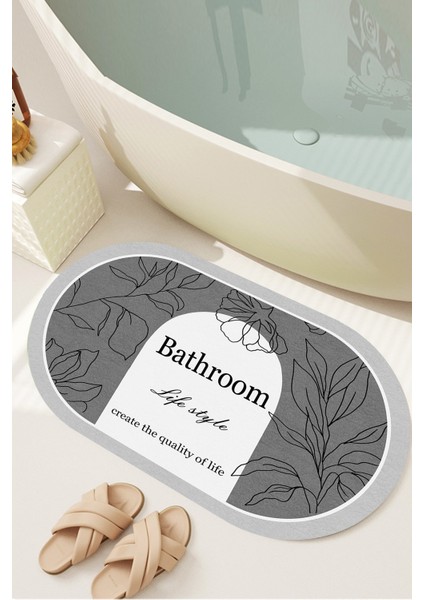 Decomia Home Dijital Kaymaz Yıkanabilir Bath Bathroom Yaprak Banyo Paspası Banyo Halısı  DC-8049-GRI