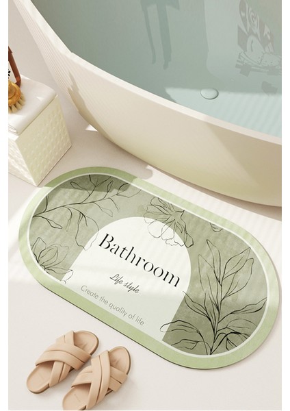 Decomia Home Dijital Kaymaz Yıkanabilir Bath Bathroom Yaprak Banyo Paspası Banyo Halısı DC-8049