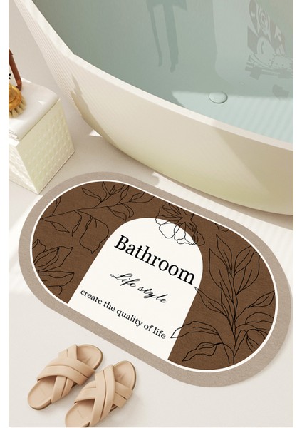 Decomia Home Dijital Kaymaz Yıkanabilir Bath Bathroom Yaprak Banyo Paspası Banyo Halısı DC-8049