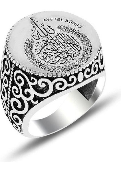 925 Ayar Gümüş Ayetel Kürsi Işlemeli Erkek Yüzük