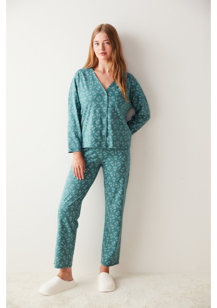 Relax Greeny Lotus Tişört Pantalon Pijama Takımı