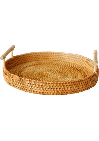 Handwoven Rattan Depolama Tepsisi Ahşap Saplı (Yurt Dışından)