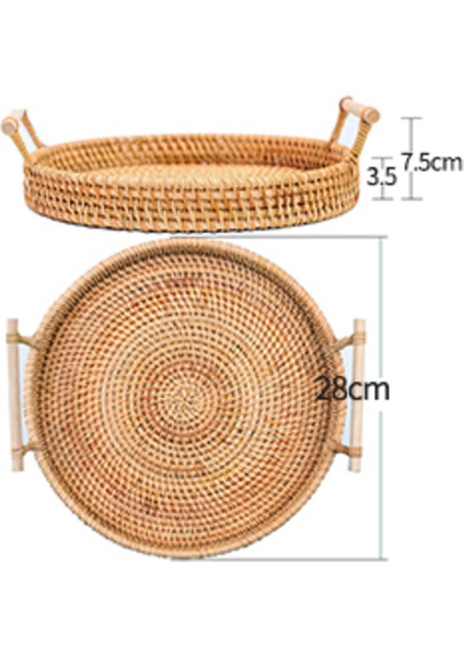 Handwoven Rattan Depolama Tepsisi Ahşap Saplı (Yurt Dışından)