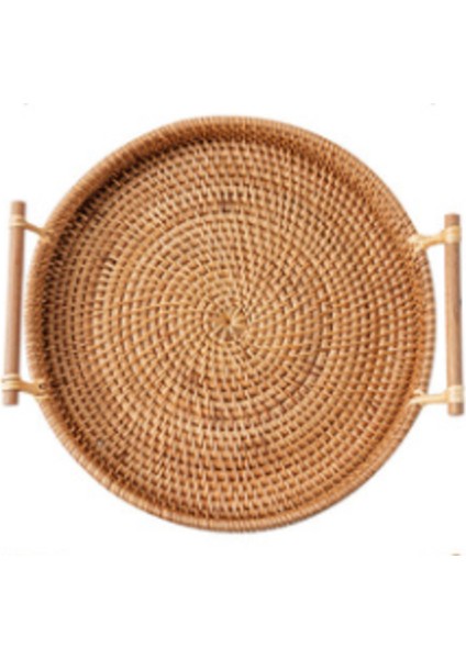 Handwoven Rattan Depolama Tepsisi Ahşap Saplı (Yurt Dışından)