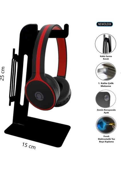 Metal Kablo Kanalli Kulaklik Askısı Headset Stand