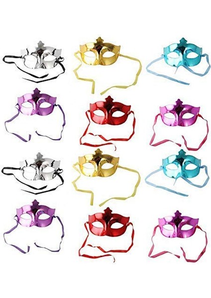 6 Farklı Renk Plastik Balo Maskesi Düz Renk 12 Adet