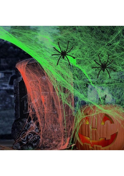 Halloween Cadılar Bayramı Için Yeşil Renk Örümcek Ağı Seti 20 gr