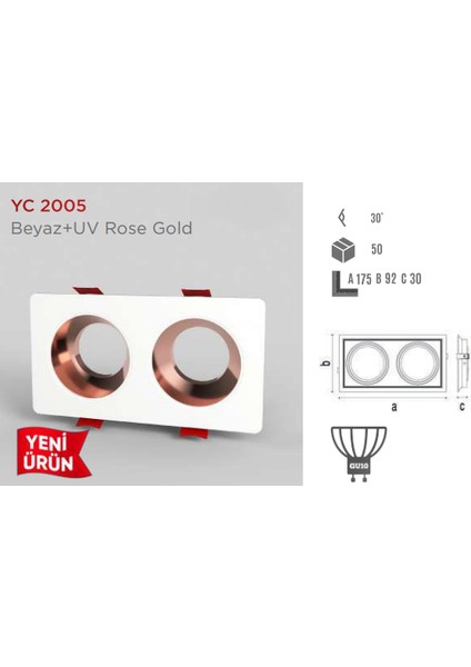 Dekoratif Modern Spot Kasa Beyaz + Uv Rose Golden Sıva Altı YC-2005