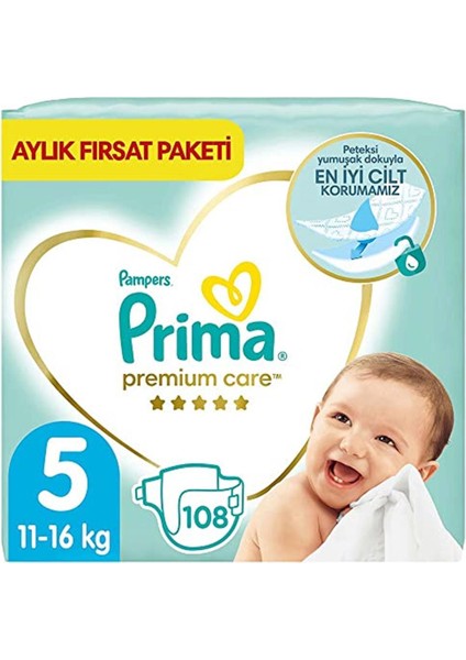 Bebek Bezi Premium Care 5 Beden 108 Adet Junior Aylık Fırsat Paketi