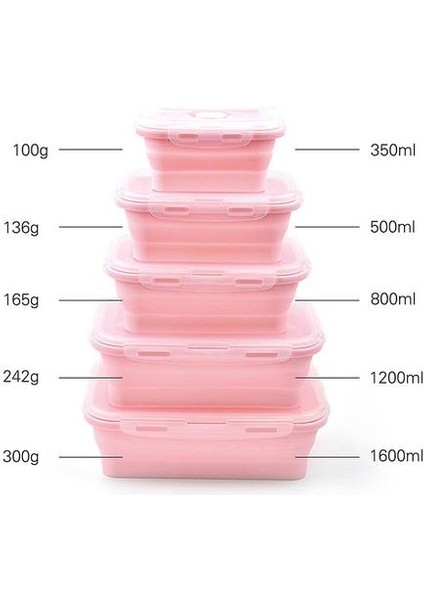 Bento Box Öğle Yemeği Kutusu Silikon Katlanır Gıda Konteyner Yeşil 350/500/800/1200 ml 4 Parça Set