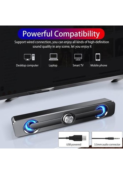 Siyah Bluetooth Ses Bar Tv USB Bilgisayar Hoparlör Ses Bar Bilgisayar Hoparlörler Için Uygun Dizüstü Masaüstü Subwoofer Bilgisayar Hoparlörler(Yurt Dışından)