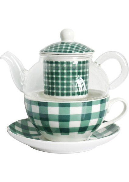 Seramik Çay Için Bir Set Damalı Tasarım Cam Çaydanlık Ince Kemik Çini Saucer Teacup Çay Stainer Infuser Teaware Hediye Kutusu ile | Teaware Setleri