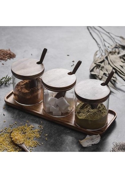 Ahşap Kapak Baharat Kavanoz Cam Depolama Gıda Sınıfı Şeffaf Konteynerler Mutfak Bar Mühürlü Tank Tuz Şeker Baharat Rezerv Araçları | Tuz Domuzları, Mahzenler ve sunucular fiyatları