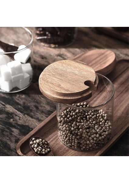 Ahşap Kapak Baharat Kavanoz Cam Depolama Gıda Sınıfı Şeffaf Konteynerler Mutfak Bar Mühürlü Tank Tuz Şeker Baharat Rezerv Araçları | Tuz Domuzları, Mahzenler ve sunucular modelleri