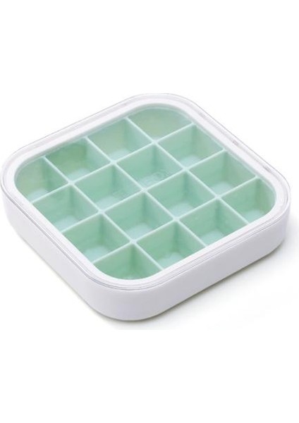 16 Buz Silikon Ice Cube Maker Tepsileri Dondurucu Için Kapaklı Dondurma Soğuk Içecekler Viski Kokteyller Mutfak Aletleri Aksesuarları | Dondurma Küvetleri (13.5 * 13.5 * 3 Cm, Yeşil)(Yurt Dışından)