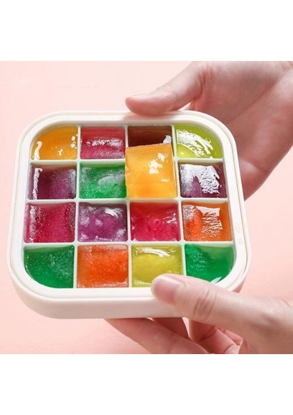 16 Buz Silikon Ice Cube Maker Tepsileri Dondurucu Için Kapaklı Dondurma Soğuk Içecekler Viski Kokteyller Mutfak Aletleri Aksesuarları | Dondurma Küvetleri (13.5 * 13.5 * 3 Cm, Yeşil)(Yurt Dışından)