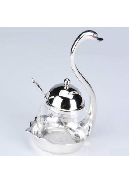 Mutfak Sofra Şeker Tencere Çinko Alaşım Kuğu Cam Baharat Kutusu Tuz Çalkalayıcı Caster Flavoring Şeker Şişesi Kaşıkla | Şeker ve krema Tencere