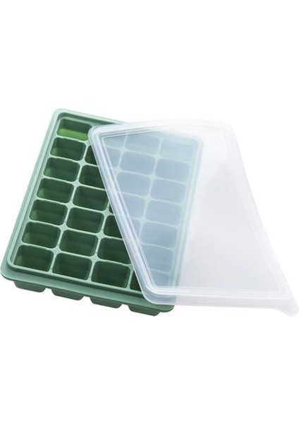 28 Izgaralar Buz Küpü Tepsi Dondurucu Kalıp Buz Küpleri Silikon Kalıp Viski Kokteyller Için Dökülme Kapaklı (22.9x 14.6x3.8 cm Cm, Yeşil)(Yurt Dışından)