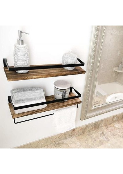 Rustik Yüzer Duvar Rafları Rayları ile Dekoratif Depolama Raf Mutfak Banyo Modern Raflar Siyah Metal Çerçeve 2 | Depolama Tutucular ve raflar