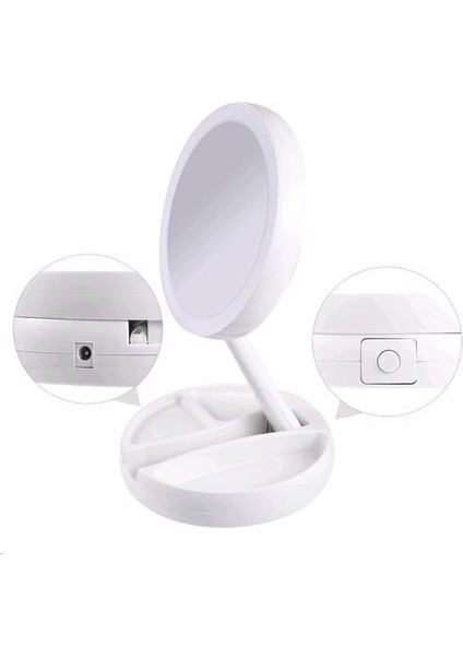 Katlanabilir USB Şarj Veya Pil LED Ayna Makyaj Beyaz Makyaj Kozmetik Ayna Işık ile 10X Büyüteç Masa Aynaları | Banyo Aynaları