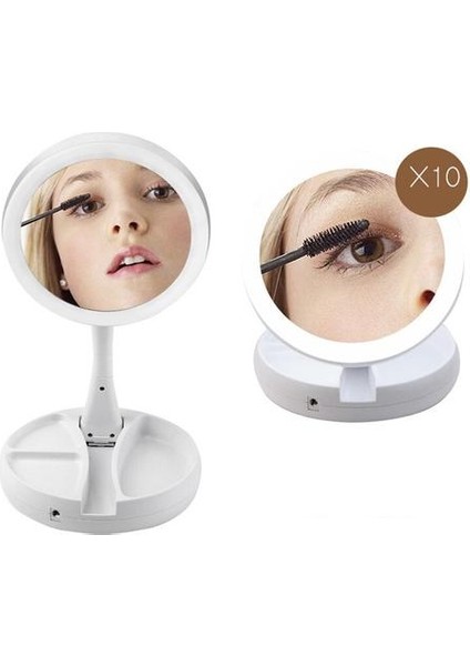 Katlanabilir USB Şarj Veya Pil LED Ayna Makyaj Beyaz Makyaj Kozmetik Ayna Işık ile 10X Büyüteç Masa Aynaları | Banyo Aynaları modelleri