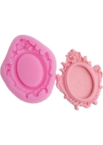Dıy Ayna Çerçeve Şekli Silikon Kalıp 3D Kek Fondan Kalıp Sabun Kalıp Çikolata Dekorasyon (Pembe)