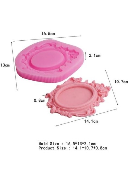 Dıy Ayna Çerçeve Şekli Silikon Kalıp 3D Kek Fondan Kalıp Sabun Kalıp Çikolata Dekorasyon (Pembe)