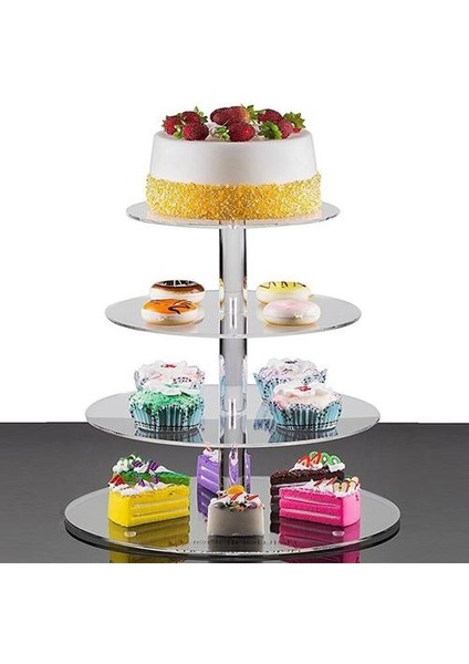 4 Katmanlı Kek Standı Düğün Kek Yuvarlak Fincan Kek Tutucu Doğum Günü Partisi Tatlı Standları Ekran Cupcake Standları | Depolama Tepsileri