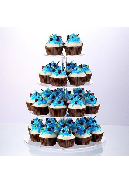 4 Katmanlı Kek Standı Düğün Kek Yuvarlak Fincan Kek Tutucu Doğum Günü Partisi Tatlı Standları Ekran Cupcake Standları | Depolama Tepsileri