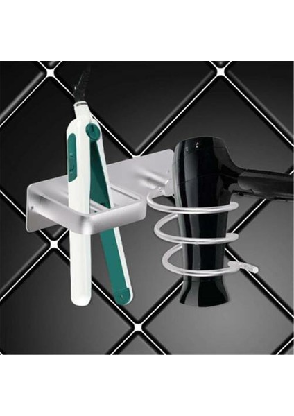 Alüminyum Duvar Saç Kurutucu Tutucu Dolap Gümüş Metal Duvar Saç Kurutma Makinesi Tutucu Dolap Düzleştiriciler Depolama Standı Raf Tutucu | Banyo Rafları(Yurt Dışından)
