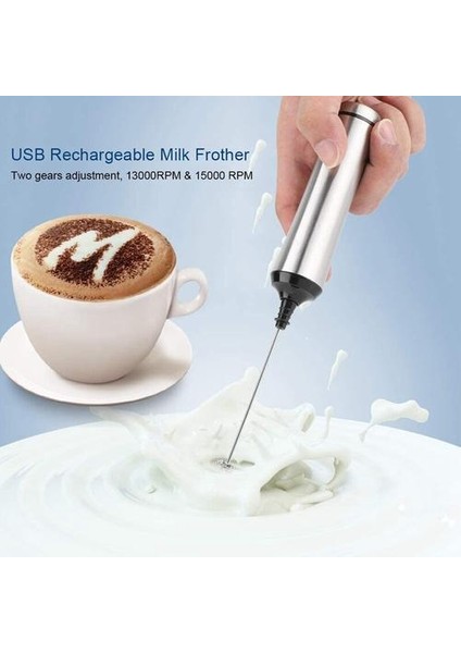 Süt Frother, El Paslanmaz Çelik Elektrikli Köpük Makinesi USB Şarj Edilebilir Frother Çırpma Dökme Kahve, Latte, Cappuccino | Sütlüler(Yurt Dışından)