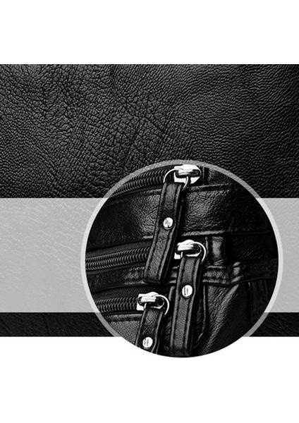 Yeni Bayanlar Çanta Yumuşak Su Geçirmez Çok Fermuar Kadın Deri Satchel Açık Seyahat Omuz Çantası Crossbody Çanta Rahat Çanta Messenger Çanta (Siyah)