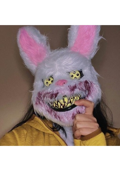 Kanlı Bunny Peluş Maske Cadılar Bayramı Festivali Korku Maskesi Bunny Headgear Kadınlar Cosplay