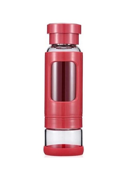 Taşınabilir Çay Tumbler Su Şişesi Çıkarılabilir Çay / Meyve Demlik ve Çay Saklama Bölmesi (Kırmızı) ile 400ML