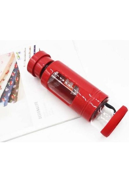 Taşınabilir Çay Tumbler Su Şişesi Çıkarılabilir Çay / Meyve Demlik ve Çay Saklama Bölmesi (Kırmızı) ile 400ML