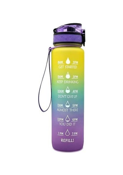 Zaman Işaretleyici Bpa Ücretsiz ve ile 1l Spor Su Şişesikaçak Geçirmez Taşınabilir Yeniden Kullanılabilir Içme Su Isıtıcısı Fitness Spor Su Sürahi (Mor Mavi Sarı)