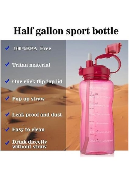 2000ML Motivasyonel Su Şişesi Zaman Marker ve Saman, Sızdırmaz Tritan Bpa, Spor Şişesi (Renkli5)(Yurt Dışından)