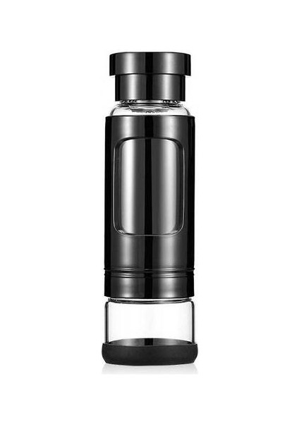 Taşınabilir Çay Tumbler Su Şişesi Çıkarılabilir Çay / Meyve Demlik ve Çay Saklama Bölmesi (Siyah) ile 400 ml