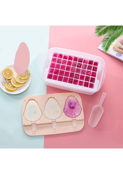 1 Takım Silikon Dondurma Buz Tepsisi Kalıp Kapak Hayvanlar ile Şekil Jöle Form Maker Buz Lolly Kalıpları Ice Cube Tepsi | Dondurma Makineleri (Pembe)
