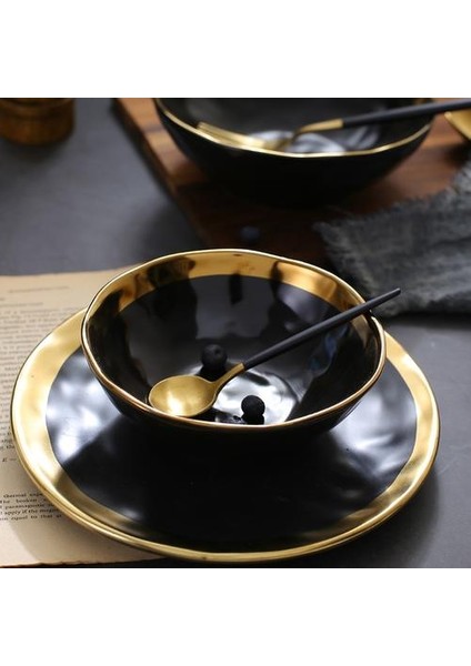 Yuvarlak Siyah Seramik Salata Kase Altın Japon Tarzı Şehriye Konteyner Çorba Pirinç Kase Için Ceramica Set Mutfak Aracı Sofra Takımı | Kaseler modelleri