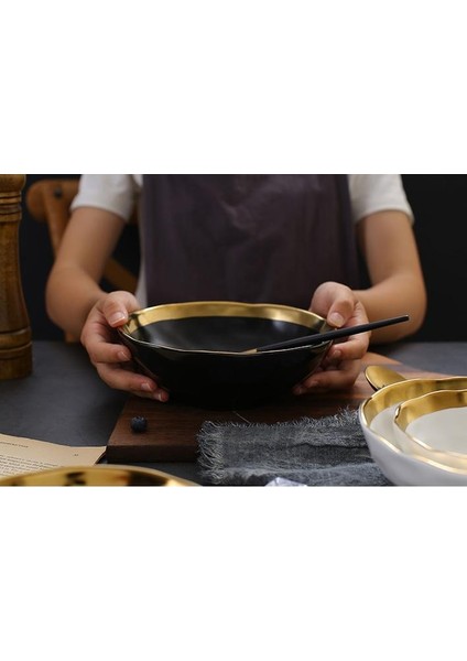 Yuvarlak Siyah Seramik Salata Kase Altın Japon Tarzı Şehriye Konteyner Çorba Pirinç Kase Için Ceramica Set Mutfak Aracı Sofra Takımı | Kaseler fırsatları