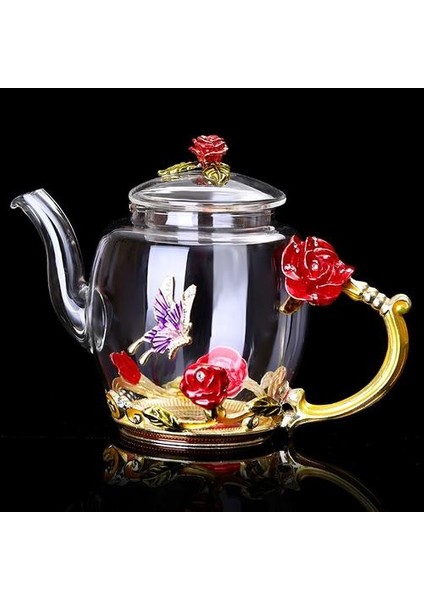 Emaye Cam Demlik 3D Çiçek Su Isıtıcısı Avrupa Tarzı Yaratıcı Drinkware | Çaydanlıklar