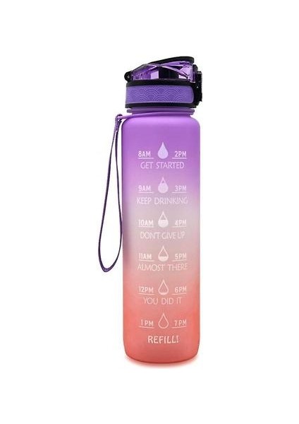 Zaman Işaretleyici Bpa Ücretsiz ve ile 1l Spor Su Şişesikaçak Geçirmez Taşınabilir Yeniden Kullanılabilir Içilebilir Su Isıtıcısı Fitness Spor Su Sürahi (Mor Turuncu)
