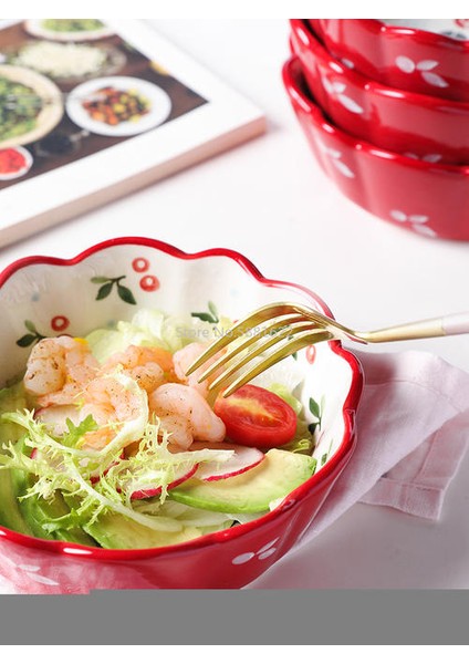 Japon Ev Sevimli Kız Kalp Tek Seramik Kiraz Pişirme Kase Pişirme Pişmiş Pirinç Kase Salata Meyve Güzel Sofra Takımı | Kaseler