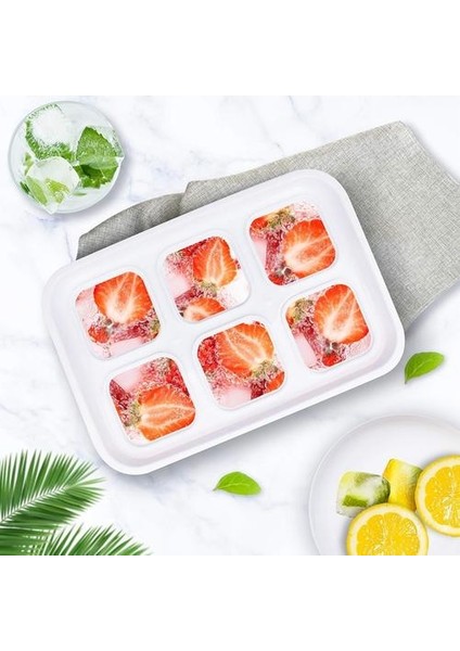 Silikon Buz Küpü Tepsileri 2 Kapaklı Set, Gıda Sınıfı Yaratıcı Viski Buz Topu Kalıp, 6 Izgara Kare Buz Kafası | (20 * 13.5 * 5.4cm) fırsatları