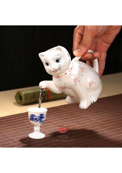 El Boyalı Mavi ve Beyaz Seramik Şanslı Kedi Çaydanlık Yaratıcı Hayvan Seramik Çay Potu Tek Pot | Pot Çay | Pot Seramik Pot Hayvan modelleri