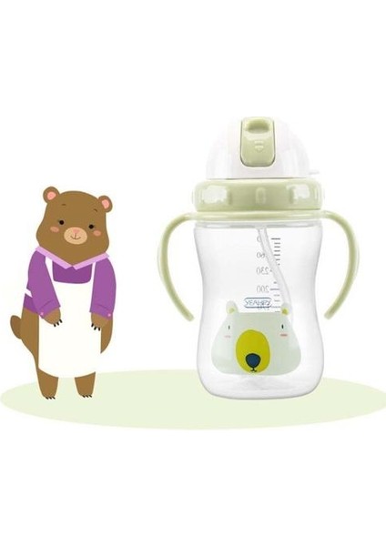 Karikatür Bebek Besleme Şişe Tritan Bebek Drinker Sippy Eğitim Kupası Çocuk Kupa Içme Bebek Süt Su Şişesi Saman Içme | Kupalar (Yeşil)