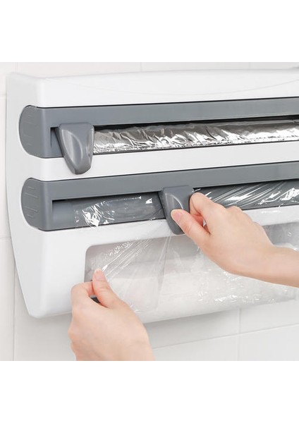 Cling Film Kesici Depolama Raf 4 In 1 Duvara Montaj Mutfak Organizatör Havlu Tutucu Aksesuar Dağıtıcı Sos Rulo Doku Tutucu | Depolama Tutucular ve raflar
