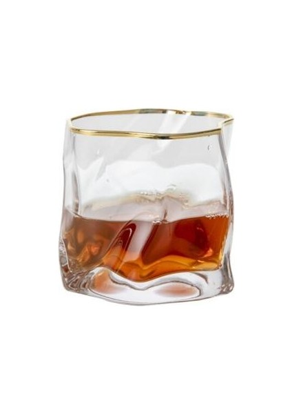 1 Adet Sanat Tasarım Kırma Viski Tumbler Cam Düzensiz Kıvrımlar Verre Vodka Kupalar Kişilik Brendi Snifters Buzlu Viski Kaya Cam | Eski Moda Cam (Altın Kenar)(Yurt Dışından)